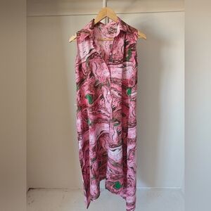 Pink and Green Marble Print Sleeveless Dress